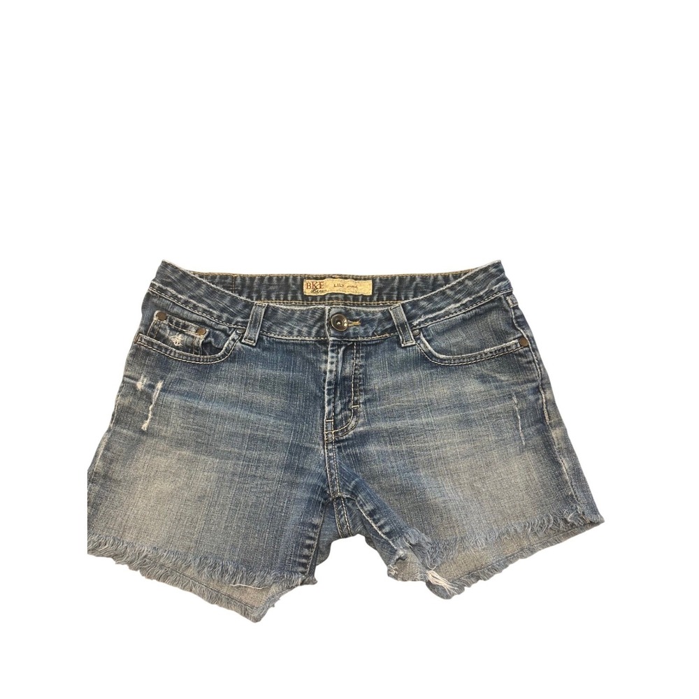 BKE Lily Stretch Denim Shorts Womens 29 Blue Distressed Frayed Hem BKL299